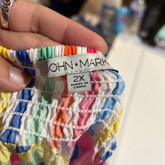 John Mark Women’s 2X Colorful Abstract Waves Print Geometric Tunic Shirt Bright - Picture 10 of 10